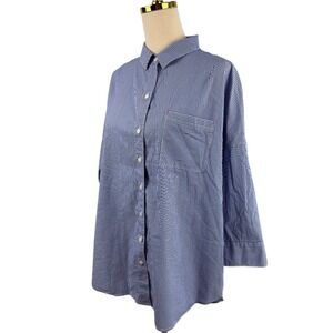 Tommy Bahama Blue Striped Classic Womens 3/4 Sleeve Cotton Shirt XLarge*